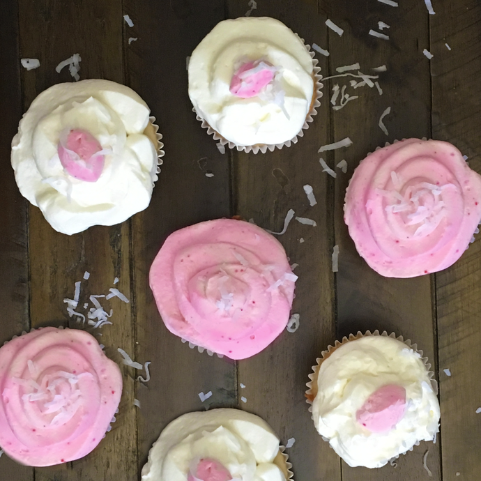 Coconut Cream Pie Cupcakes with Pink Icing